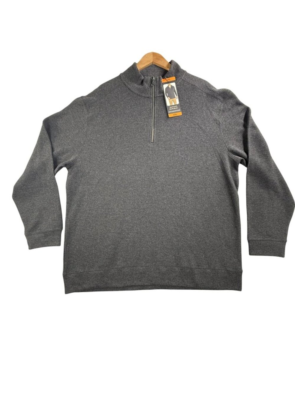 Banana Republic Sweater Mens 2XL Gray Mock Neck 1/4 Zip Knit Pullover New Casual